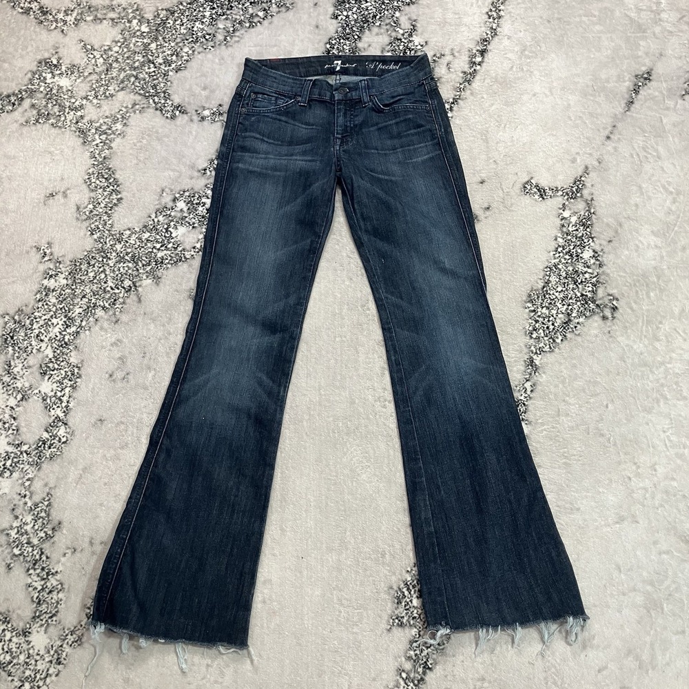 7 For All Mankind A Pocket Jeans Womens Sz 28 Dark Wash Flare Raw Hem Denim